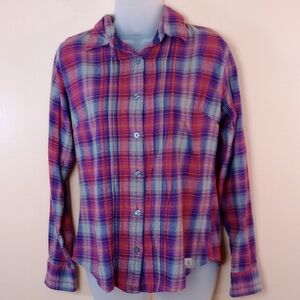 Carhartt Pink Purple Plaid Long Sleeve Flannel Button Down Shirt Women M